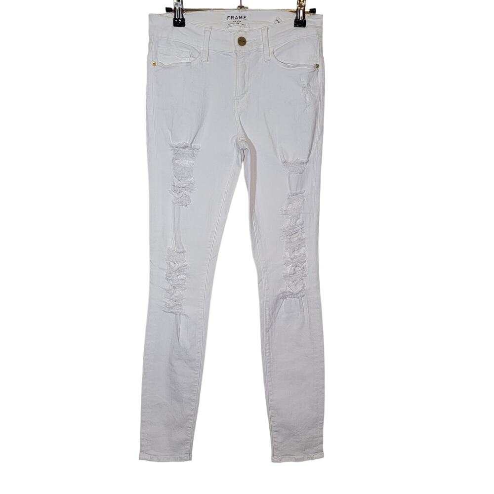 Frame Denim Le Skinny De Jeanne Ripped Jeans Destressed White Size 27